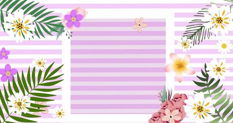 Floral Border Frame with Pastel Pink Stripes