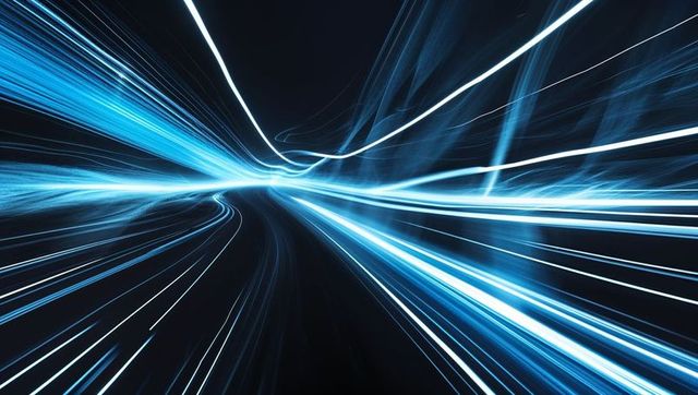 Streaming Blue Light Trails in Futuristic Abstract Tunnel
