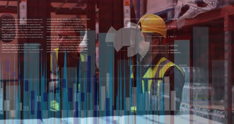 Financial Data Visualization Overlay on Workers in Industry