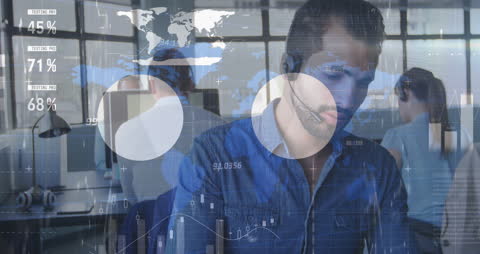 Business Professional Analyzing Data Infographics in Modern Office