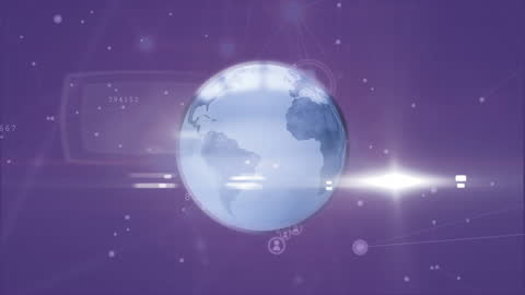 Digital Globe with Network Icons on Purple Background