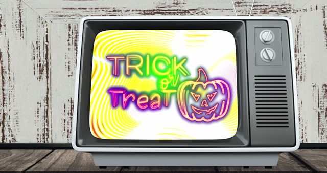 Vintage Television with Trick or Treat Halloween Message Displayed - Download Free Stock Images Pikwizard.com