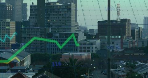 Financial Data Overlays on Cityscape Visualizing Economic Trends