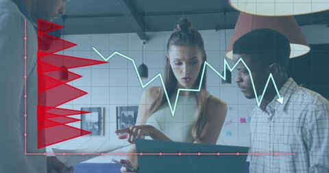 Business professionals analyzing dynamic financial data