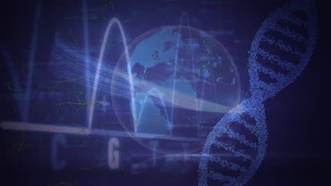 Earth with DNA Helix and Digital Network Connections