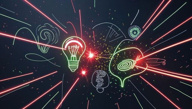 Futuristic neon doodles symbolizing ideas and innovation