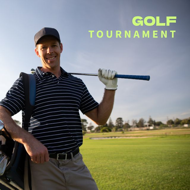 Smiling Male Golfer Holding Club During Golf Tournament on Sunny Day - Download Free Stock Templates Pikwizard.com