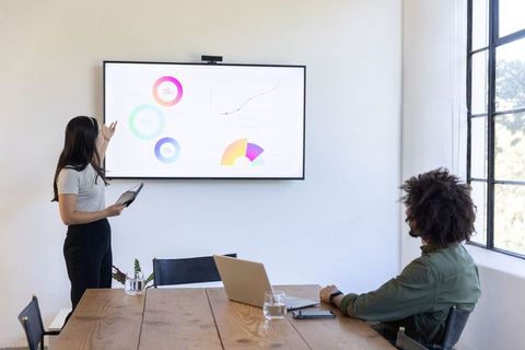 Business Presentation with Charts in Modern Conference Room