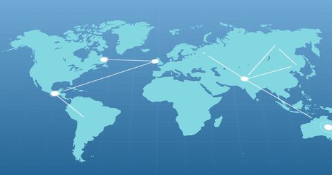 Global Communication Network on Blue World Map Background