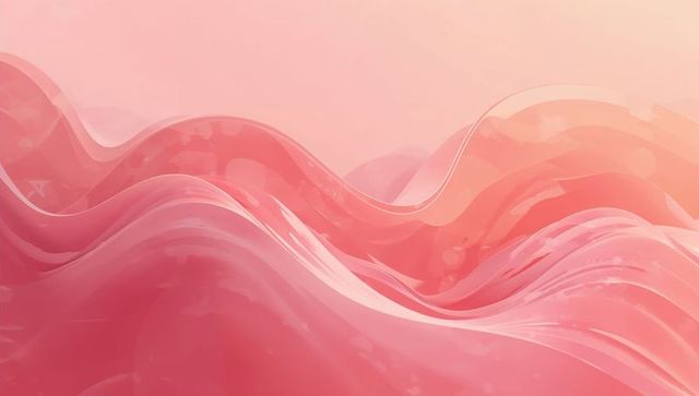 Flowing glossy pink wave layers with translucent sheen and pastel peach gradient