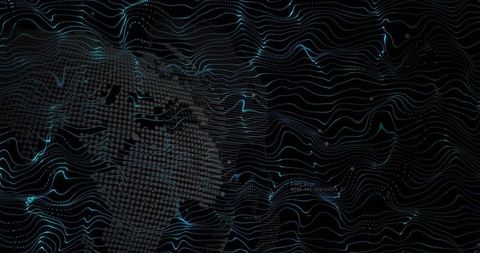 Futuristic World Map with Neon Cyber Grid Lines