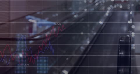 Digital Financial Chart Overlay on Urban Background