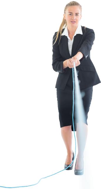 Transparent Image of Blonde Businesswoman Pulling Rope in Action Pose - Download Free Stock Videos Pikwizard.com