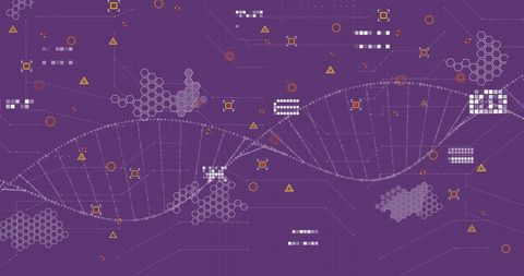DNA Strand Surrounded by Abstract Data Interfaces on Purple Background - Download Free Stock Images Pikwizard.com