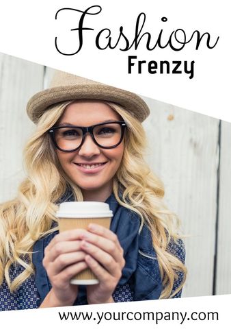 trendy woman in stylish glasses holding coffee with fashion text - Download Free Stock Templates Pikwizard.com