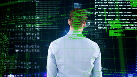 Businessman Analyzing Digital Data on Virtual Interface