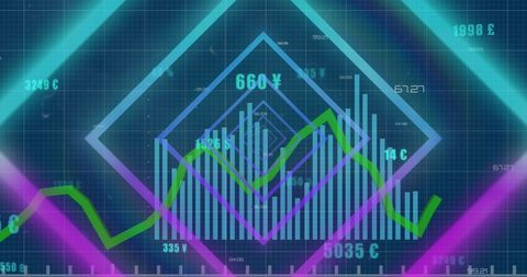 Abstract Neon Shapes over Financial Data Screen - Download Free Stock Images Pikwizard.com