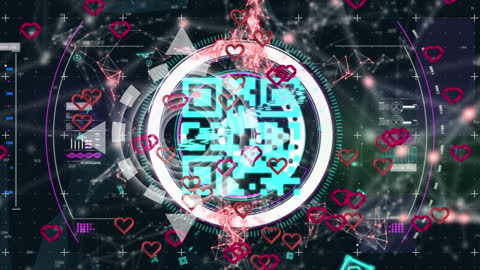 Hearts Displayed Over Scanning Digital QR Code Interface