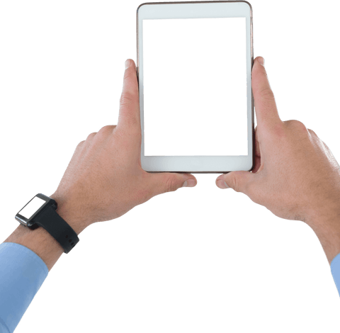 Male Hands Holding Transparent Tablet Screen in White Background - Download Free Stock Videos Pikwizard.com