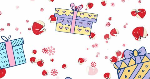 Festive Holiday Background with Santa Hats and Gift Boxes Pattern - Download Free Stock Images Pikwizard.com