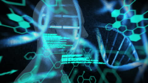 Futuristic Digital DNA Interface with Data Patterns