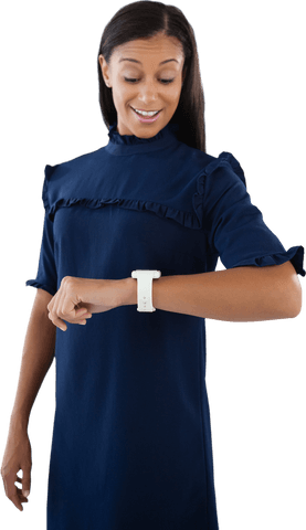 transparent excited young woman with smartwatch checking the time - Download Free Stock Videos Pikwizard.com