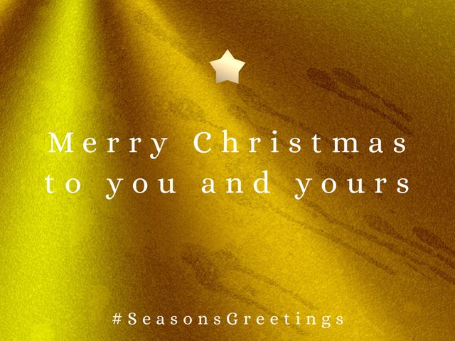 Ideal for sending Christmas wishes to loved ones, this elegant template showcases a luxurious golden background. It is perfect for digital holiday cards, social media posts, or festive newsletters, offering a sophisticated and warm message. The hashtag #SeasonsGreetings adds a modern touch, making it great for contemporary holiday campaigns.