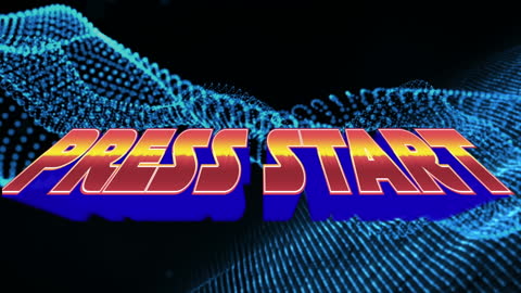 Retro Gaming Text with Futuristic Blue Wave Background