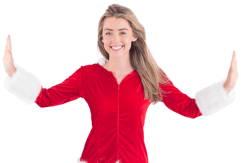 Smiling Woman in Santa Costume with Transparent Background