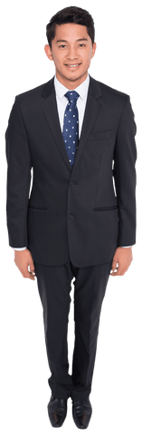 Transparent Happy Young Businessman in Suit and Tie Hand-in-Pocket