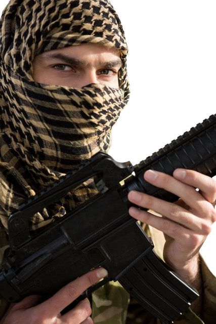 Transparent Close Up Portrait of Soldier Holding Rifle - Download Free Stock Videos Pikwizard.com