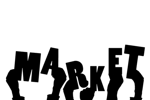 Market text with hands on transparent background