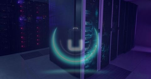 Neon Battery Interface Over Modern Server Room - Download Free Stock Images Pikwizard.com