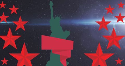 Silhouette of Statue of Liberty with Bold Red Stars