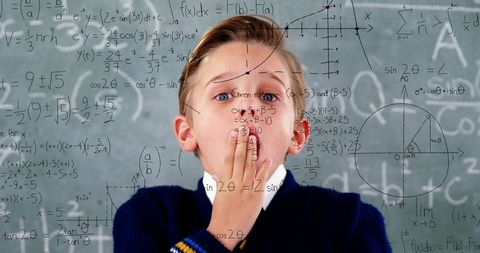 Anxious Young Student Surrounded by Math Formulas on Blackboard - Download Free Stock Images Pikwizard.com