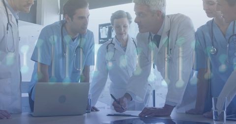 Medical Team Analyzing Data with DNA Strand Hologram - Download Free Stock Images Pikwizard.com