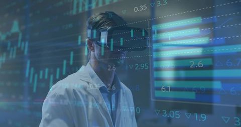 Scientist Analyzing Data with VR Technology in Research Lab