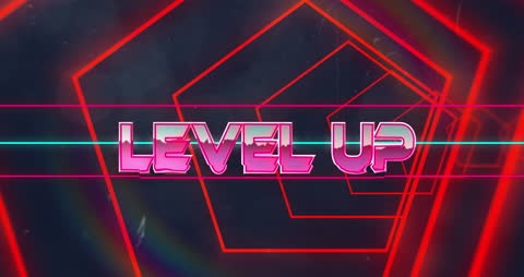 Vibrant Neon Level Up Animation with Retro Game Theme
