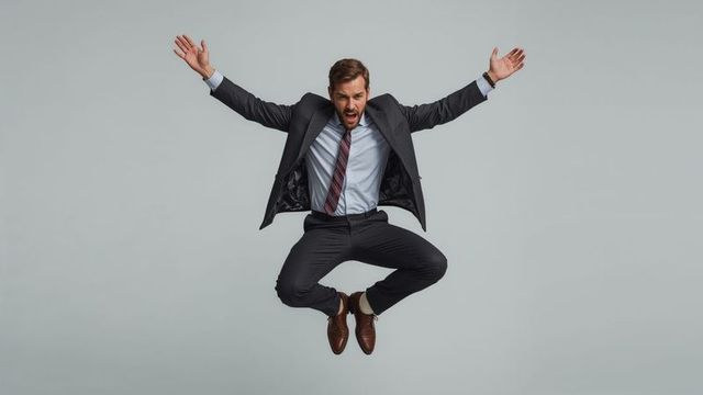 Excited Businessman Jumping in Suit