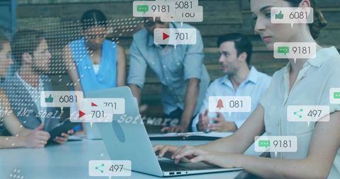 Woman Analyzing Digital Communications in Modern Office