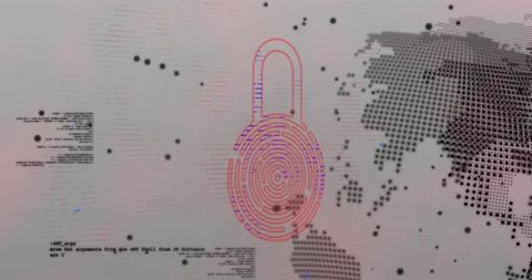Data encryption and cybersecurity concept with fingerprint padlock
