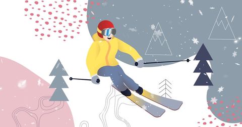 Animated skiing scene with snowfall activity