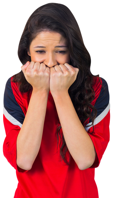 Nervous Transparent Soccer Fan in Red Jersey Kissing Fists - Download Free Stock Videos Pikwizard.com