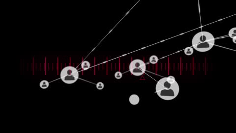 Digital Network of Profile Icons on Black Background