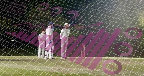 Night cricket analytics overlay showing batsman, umpire and fielders with purple data charts