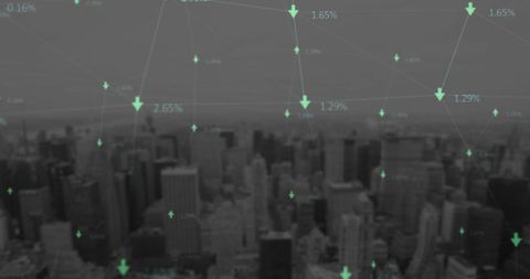 Financial Connections Rise Above Urban Skyline with Digital Network