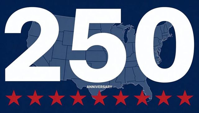 250th anniversary united states map poster with bold white numerals and red stars