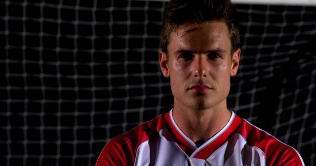 Focused Soccer Player Standing in Front of Goal Net - Download Free Stock Images Pikwizard.com