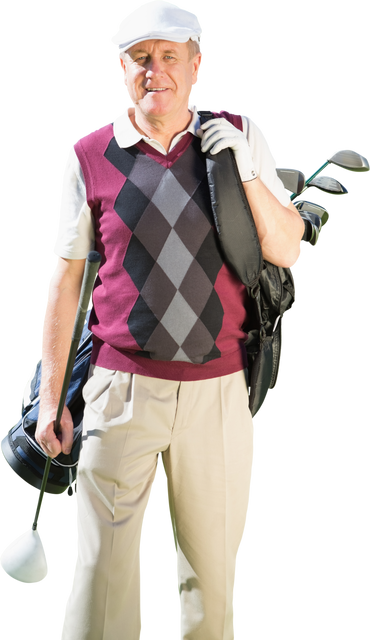 Happy Caucasian Male Golfer Holding Clubs on Transparent Background - Download Free Stock Videos Pikwizard.com