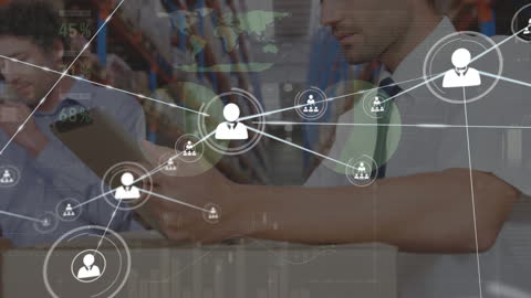 Warehouse Workers with Digital Interface and Network Connections